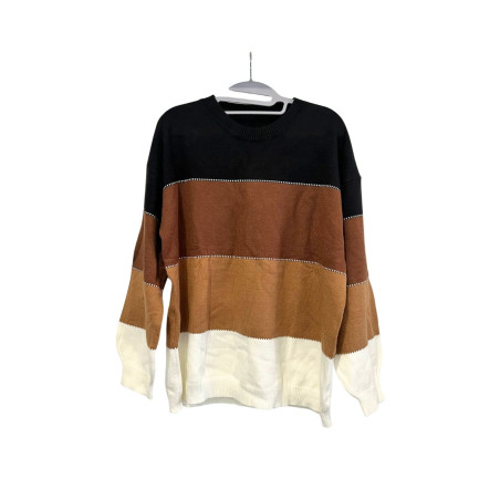Sweter damski kolorowy czarno-brązowo-beżowy XL