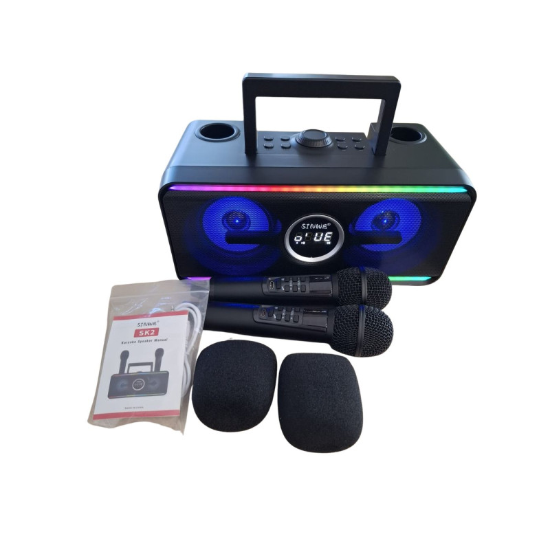 Głośnik Bluetooth LED karaoke z 2 mikrofonami bezprzewodowy