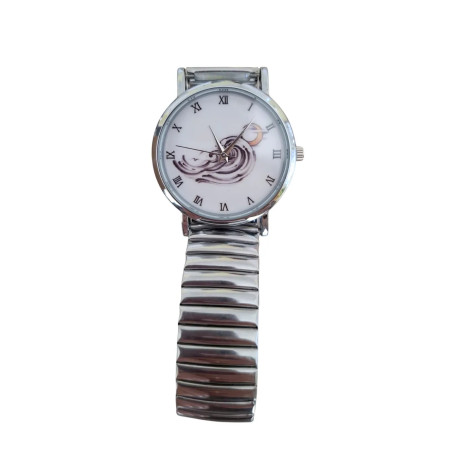 Zegarek analogowy JEWELRYWE srebrny elastyczna bransoleta