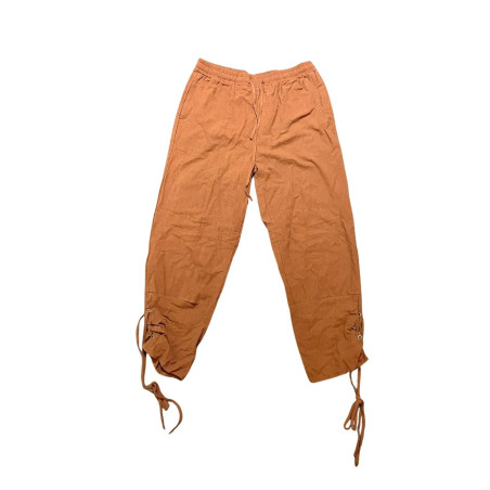 Spodnie boho hippie lniane bawełniane brązowe L