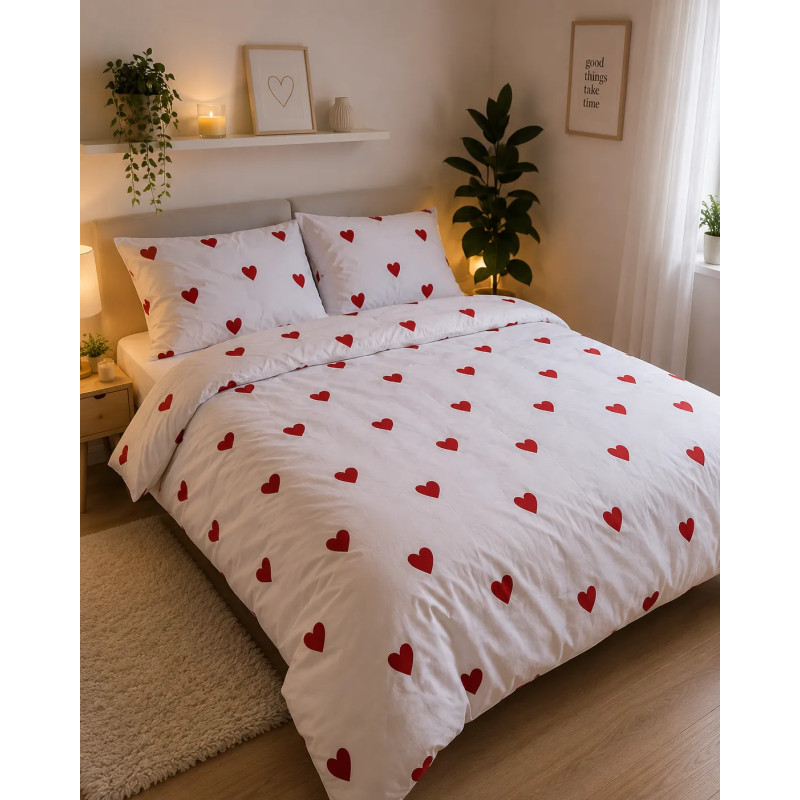 Komplet pościeli Tospass 135x200 serca, 1 poszewka 80x80 mikrofibra