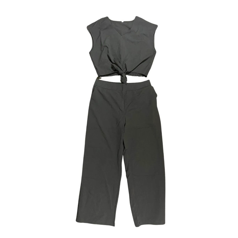 Komplet damski czarny – top wiązany + spodnie M/L