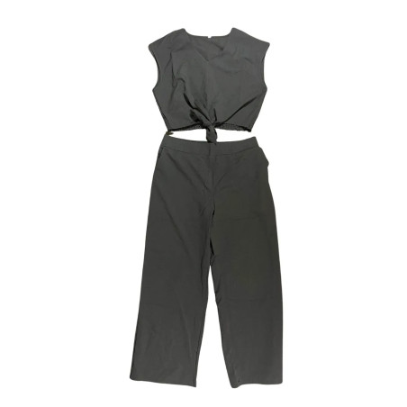 Komplet damski czarny – top wiązany + spodnie M/L