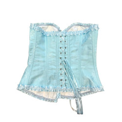 Gorset Satynowy Vintage Błękitny ze Stringami L