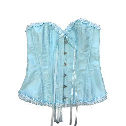 Gorset Satynowy Vintage Błękitny ze Stringami L