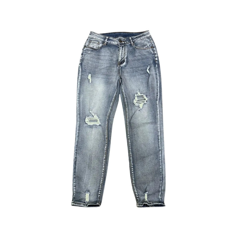 Jeansy Damskie Skinny Przetarcia Jasny Jeans M