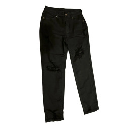 Czarne Jeansy Damskie Skinny z Przetarciami S