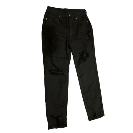 Czarne Jeansy Damskie Skinny z Przetarciami S
