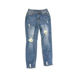 Jeansy Damskie Skinny Przetarcia Niebieski M