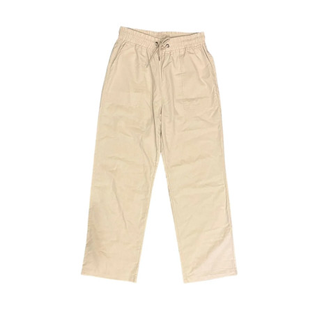 Beżowe Spodnie Damskie Lniane Casual Gumka w Pasie M