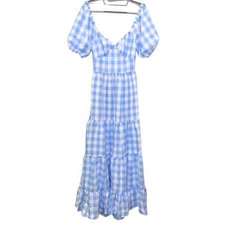 Sukienka maxi w kratkę S odkryte plecy wiązana