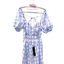 Sukienka maxi w kratkę S odkryte plecy wiązana