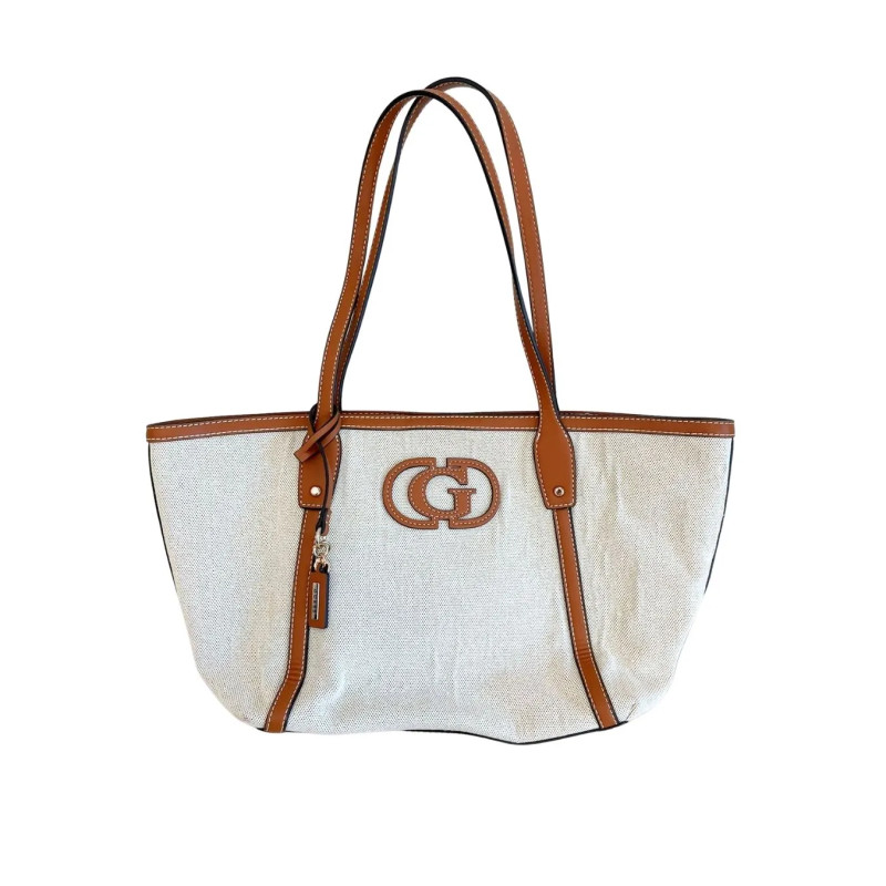 Guess Sebina duża torebka shopper beżowo-brązowa A4