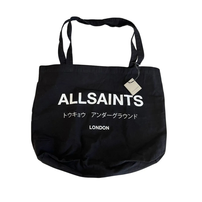 AllSaints Underground czarna torba shopper bawełniana