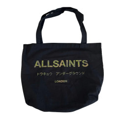 AllSaints czarna torba shopper bawełniana London duża torba na zakupy