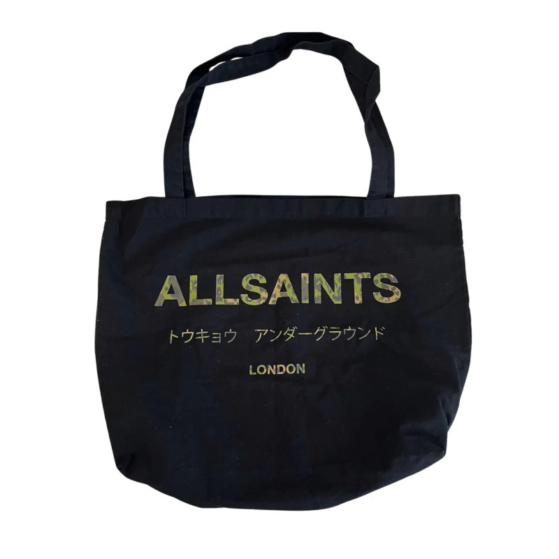 AllSaints czarna torba shopper bawełniana London duża torba na zakupy