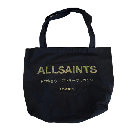 AllSaints czarna torba shopper bawełniana London duża torba na zakupy