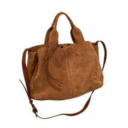 Zign Torebka Skórzana Zamszowa Shopper Camel Brązowa