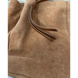 Zign Torebka Skórzana Zamszowa Shopper Camel Brązowa