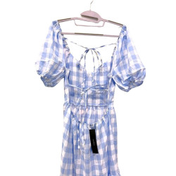 Sukienka maxi w kratkę S odkryte plecy wiązana z tyłu