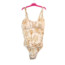 Strój kąpielowy jednoczęściowy XXL modelujący kremowy tropikalny