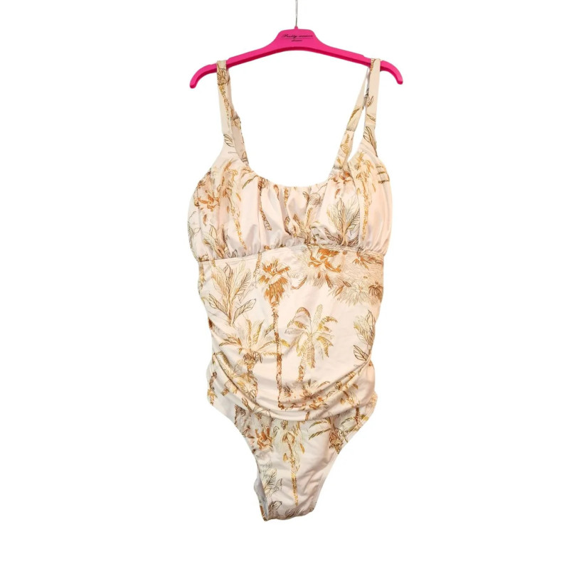 Strój kąpielowy jednoczęściowy XXL modelujący kremowy tropikalny