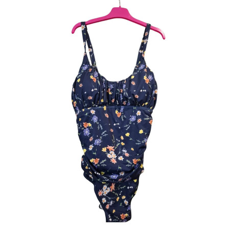 Strój kąpielowy jednoczęściowy XL granatowy kwiatowy modelujący