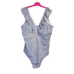 Strój kąpielowy jednoczęściowy L w paski z falbanką