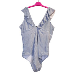 Strój kąpielowy jednoczęściowy L w paski z falbanką