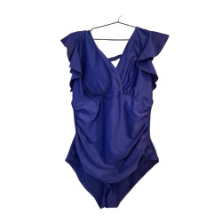 Strój kąpielowy jednoczęściowy XL granatowy falbany elegancki