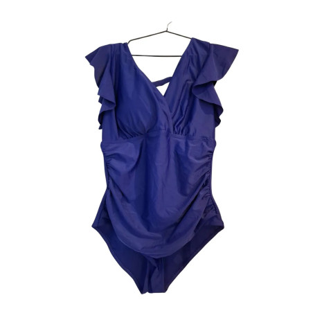 Strój kąpielowy jednoczęściowy XL granatowy falbany elegancki