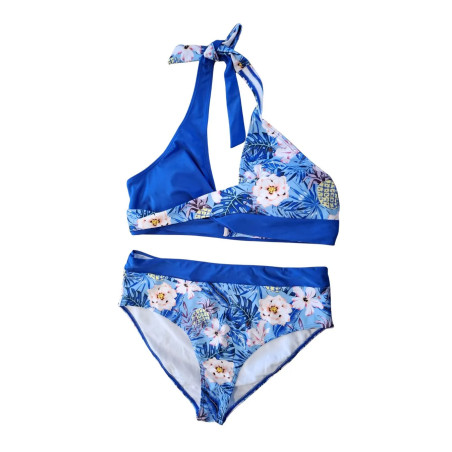 Strój kąpielowy XL niebieski bikini w kwiaty
