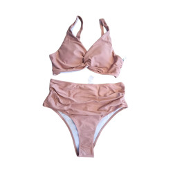 Strój kąpielowy M rózowy bikini wysoki stan marszczenia
