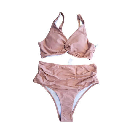 Strój kąpielowy M rózowy bikini wysoki stan marszczenia
