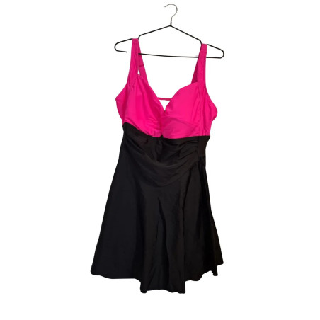 Strój kąpielowy jednoczęściowy czarno-różowy modelujący sukienka XXL