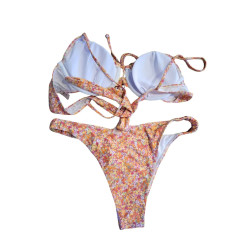 Strój kąpielowy bikini kwiatowy push up wiązany XL