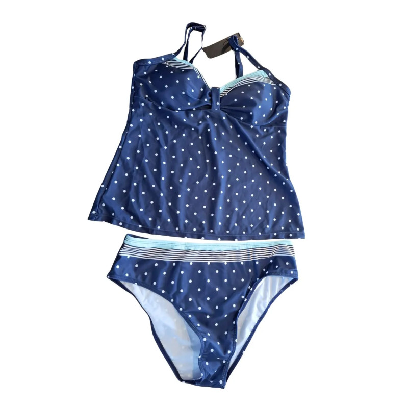 Strój kąpielowy tankini granatowy w kropki L