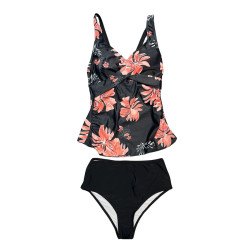 Tankini damskie czarne w kwiaty komplet strój kąpielowy S
