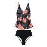 Tankini damskie czarne w kwiaty komplet strój kąpielowy S