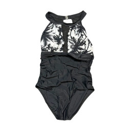 Strój kąpielowy jednoczęściowy czarny wzór tropikalny M