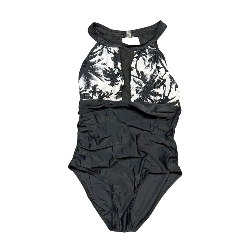 Strój kąpielowy jednoczęściowy czarny wzór tropikalny M