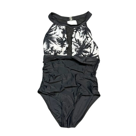 Strój kąpielowy jednoczęściowy czarny wzór tropikalny M