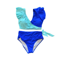 Bikini niebiesko-miętowe asymetryczne z falbanką M