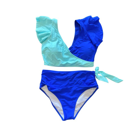 Bikini niebiesko-miętowe asymetryczne z falbanką M