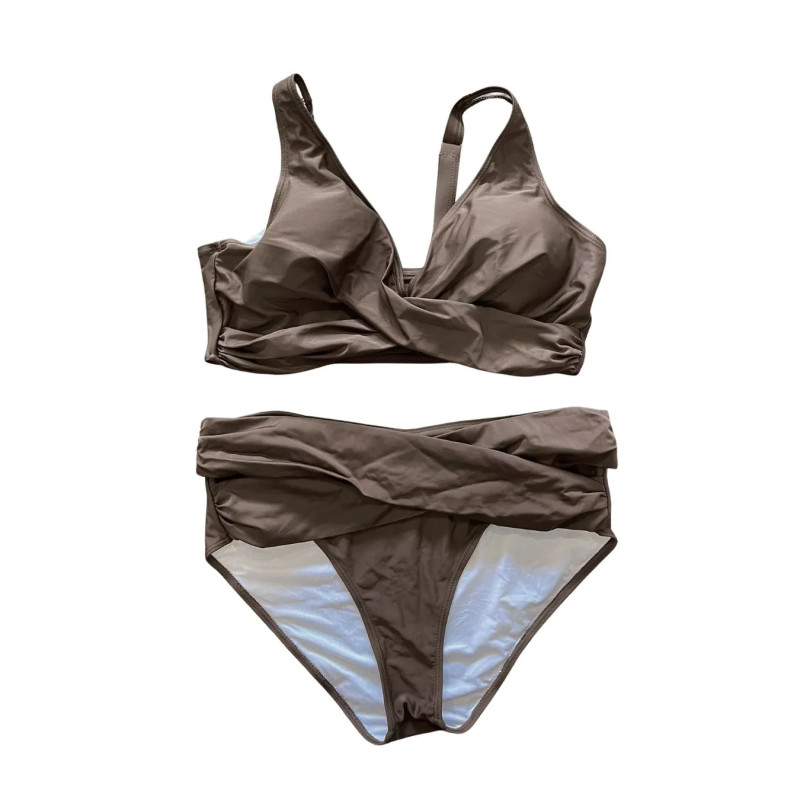 Bikini brązowe modelujące z wysokim stanem 2XL