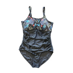 Strój kąpielowy jednoczęściowy czarny tropikalny modelujący XXL