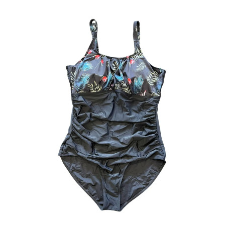 Strój kąpielowy jednoczęściowy czarny tropikalny modelujący XXL