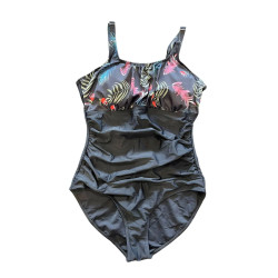 Strój kąpielowy jednoczęściowy czarny tropikalny modelujący XL