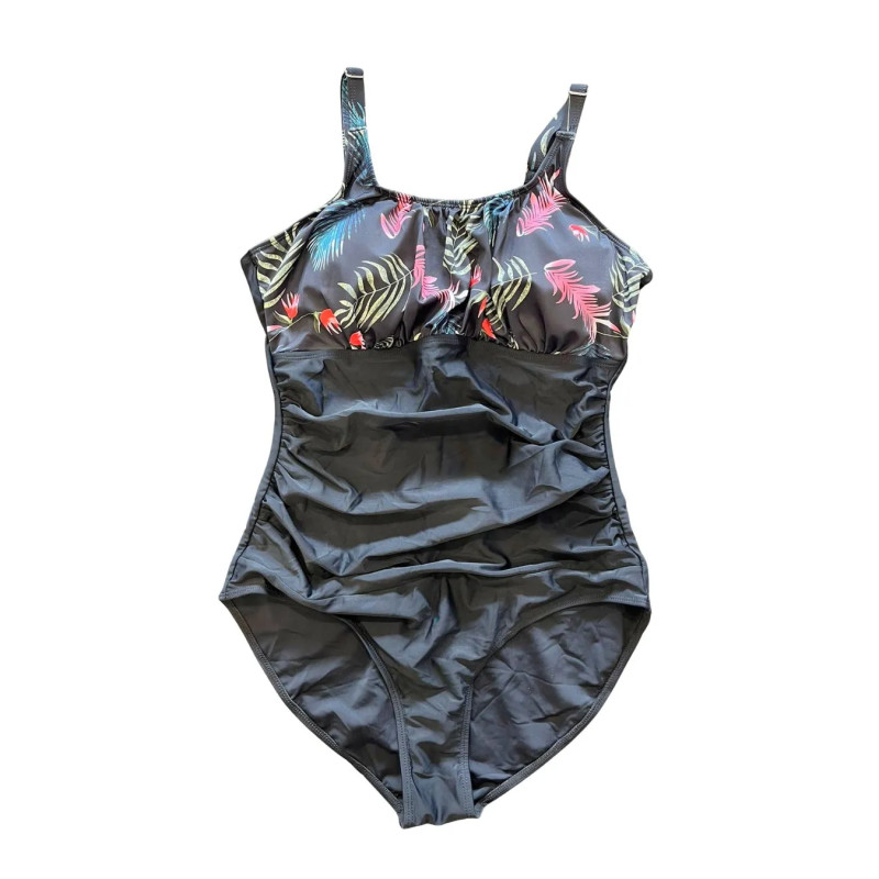 Strój kąpielowy jednoczęściowy czarny tropikalny modelujący XL