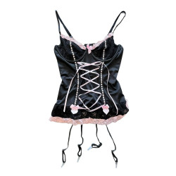 Komplet bielizny koronkowej czarny gorset + stringi XL